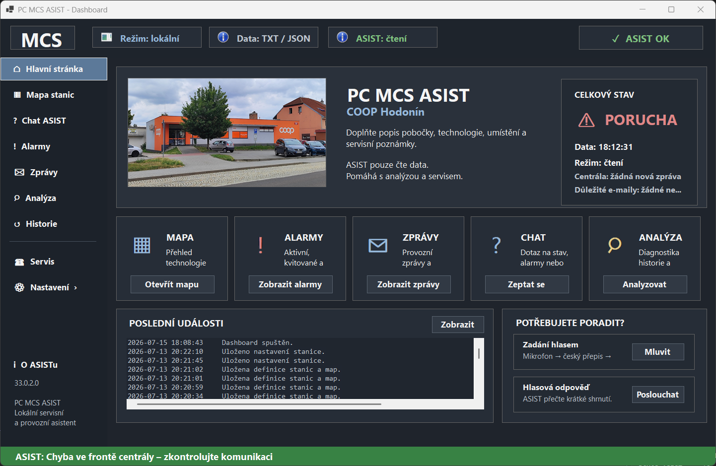 PC MCS ASIST – hlavní stránka
