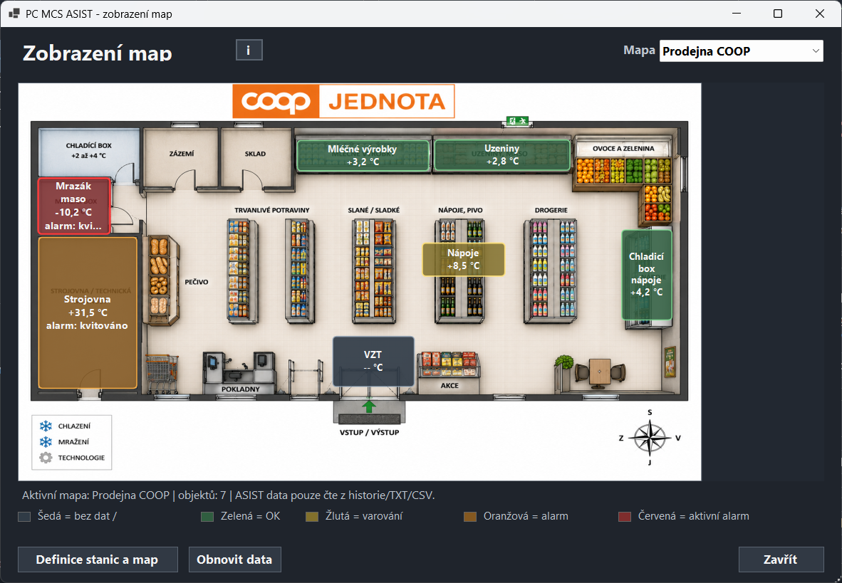 PC MCS ASIST – mapa stanic